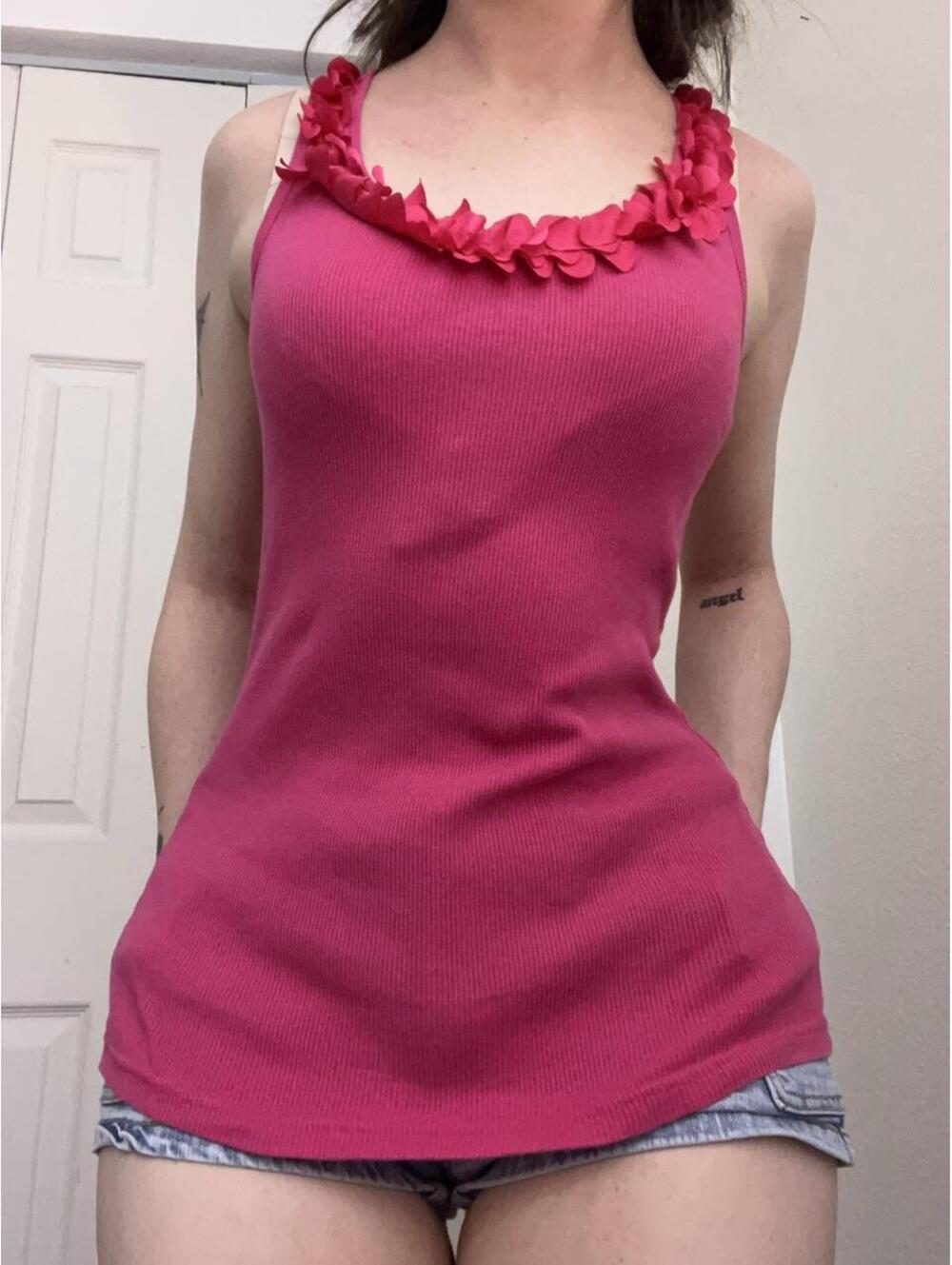 fitted pink top with ruffles